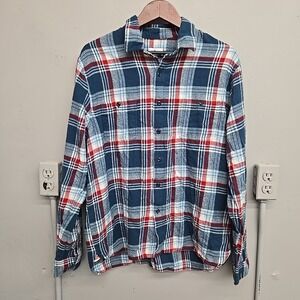True‎ Craft Men's XL Flannel Shirt Blue Red Plaid Long Sleeve Cotton Pockets